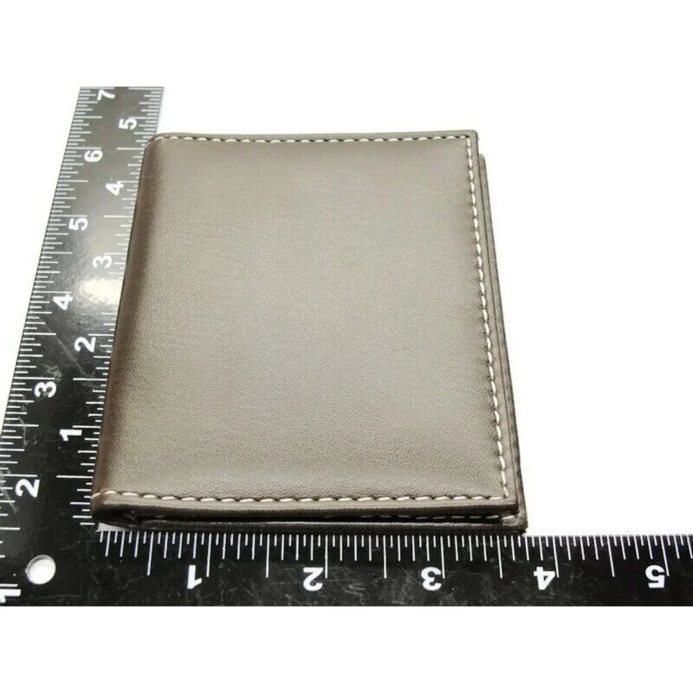 Brown Stitched Money Leather Wallet Photo Credit Card Cash ID Holder